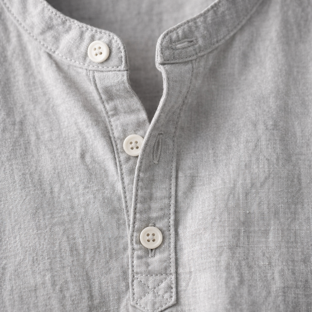 Premium-Henley-Hemd aus Leinenmischung mit Grandad-Kragen