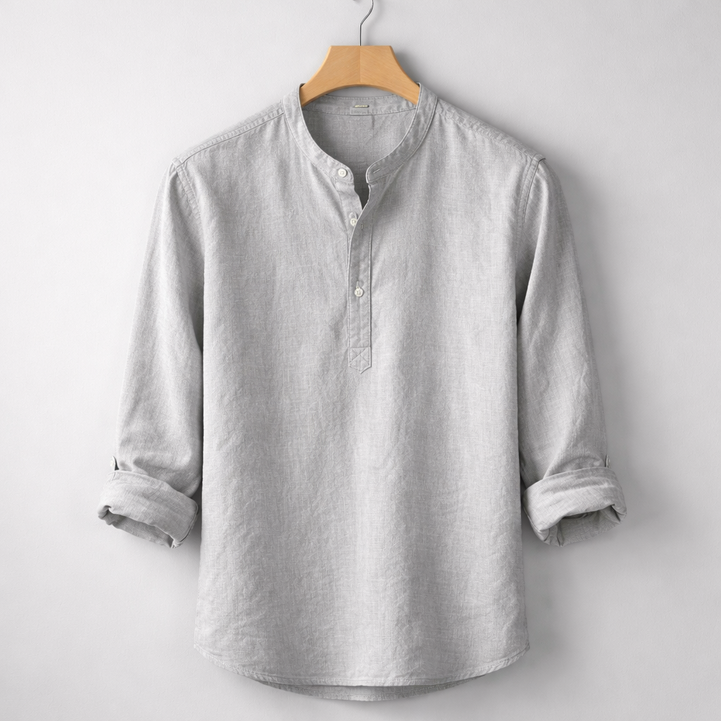 Premium-Henley-Hemd aus Leinenmischung mit Grandad-Kragen