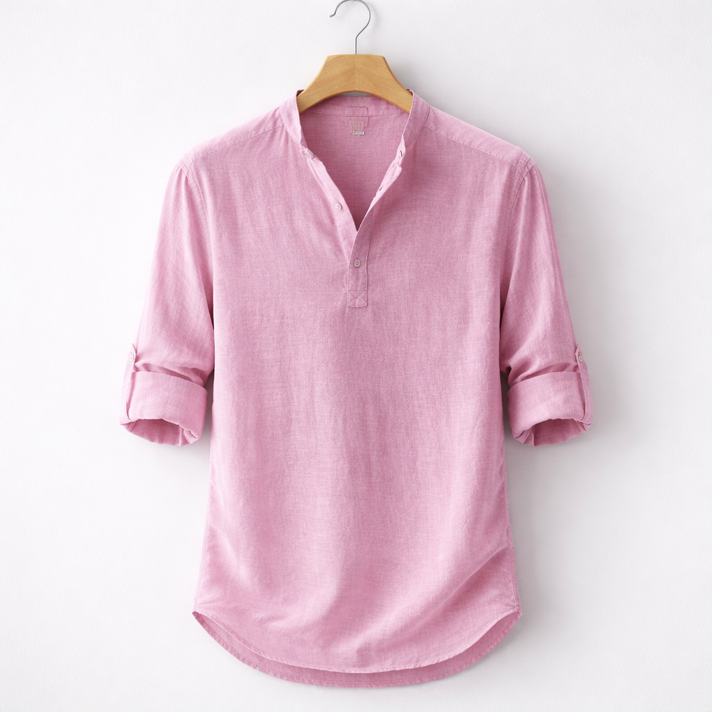 Premium-Henley-Hemd aus Leinenmischung mit Grandad-Kragen