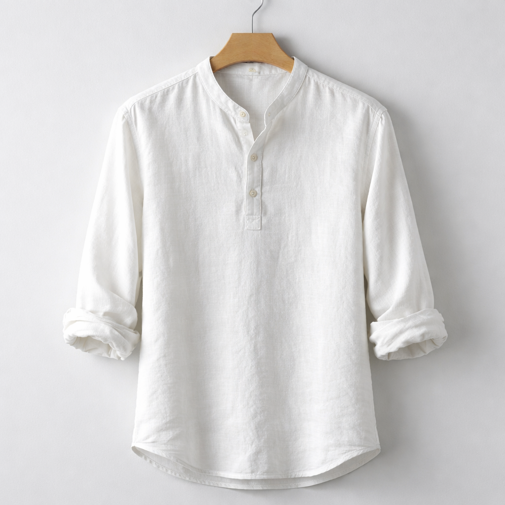 Premium-Henley-Hemd aus Leinenmischung mit Grandad-Kragen
