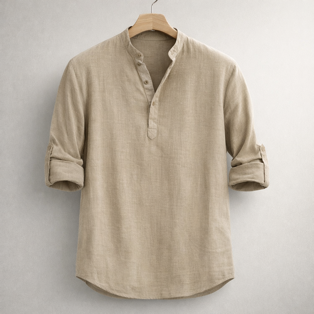 Premium-Henley-Hemd aus Leinenmischung mit Grandad-Kragen