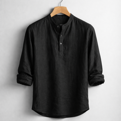 Premium-Henley-Hemd aus Leinenmischung mit Grandad-Kragen