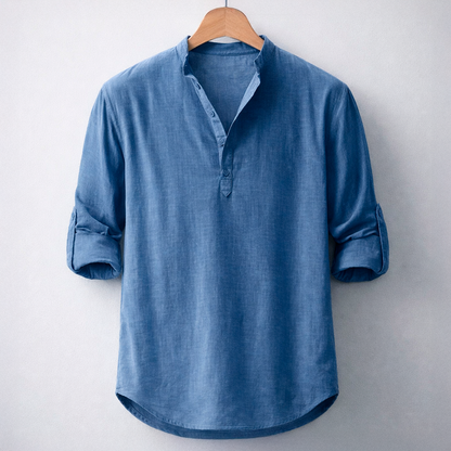 Premium-Henley-Hemd aus Leinenmischung mit Grandad-Kragen