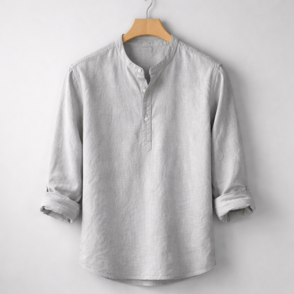 Premium-Henley-Hemd aus Leinenmischung mit Grandad-Kragen