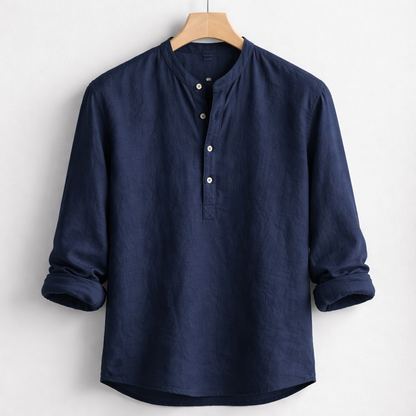 Premium-Henley-Hemd aus Leinenmischung mit Grandad-Kragen
