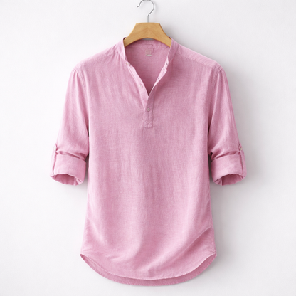 Premium-Henley-Hemd aus Leinenmischung mit Grandad-Kragen