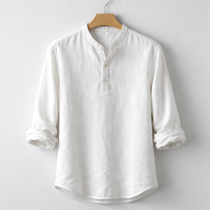 Premium-Henley-Hemd aus Leinenmischung mit Grandad-Kragen